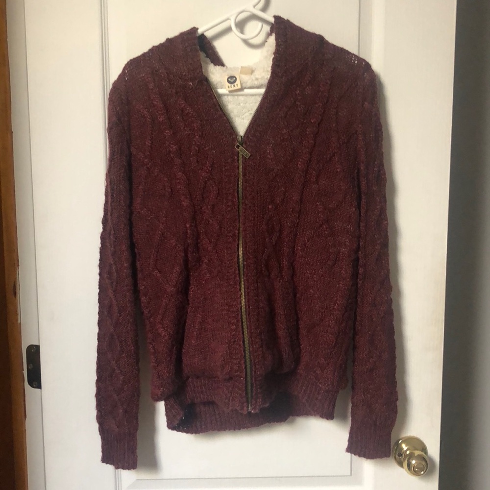 Roxy Fur Lined Hooded Zip Up Sweater